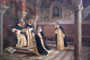 Saint Dominique et le Bienheureux Jourdain avec les Bienheureuses. Diane, Cecilia, et une troisième religieuse traditionnellement appelée bienheureuse Amata.